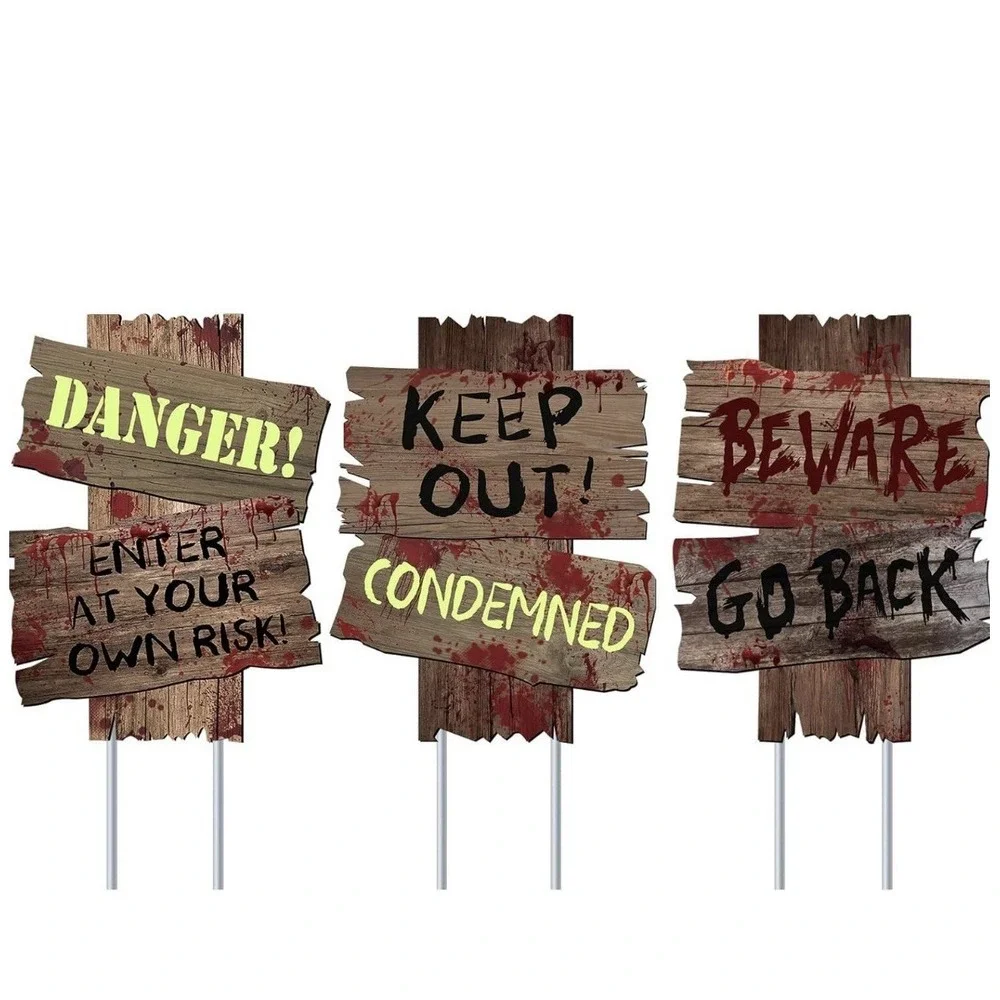 3 Halloween Yard Signs With‎ Stakes Scary Keep Out Danger